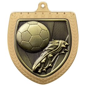 Cobra Football Boot & Ball Shield Medal 75mm - Gold, Silver & Bronze