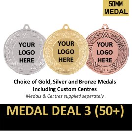  Medal Pack Deal 3 - 50+ qty 50mm Medals + Custom Centres