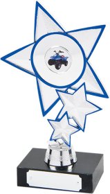 Star Trophy Silver with Blue on Marble Base - 3 Sizes