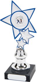 Star Trophy Silver with Blue on Marble Base - 3 Sizes