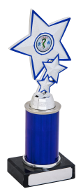 Star Trophy Silver with Blue Tube on Marble Base - 3 Sizes