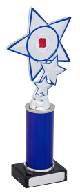 Star Trophy Silver with Blue Tube on Marble Base - 3 Sizes