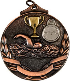 3D Swimming Medal 50mm - Antique Gold & Antique Silver