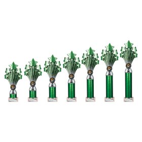 5 Star Multisport Tube Trophy Green & Silver - 7 Sizes