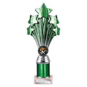 5 Star Multisport Tube Trophy Green & Silver - 7 Sizes