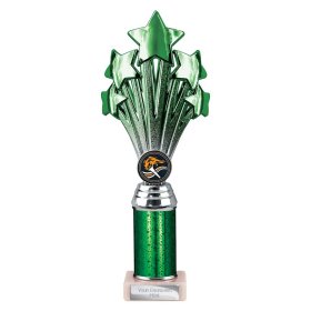 5 Star Multisport Tube Trophy Green & Silver - 7 Sizes
