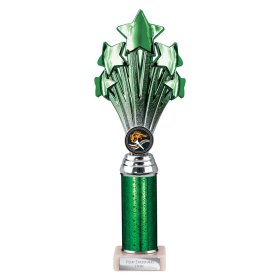 5 Star Multisport Tube Trophy Green & Silver - 7 Sizes