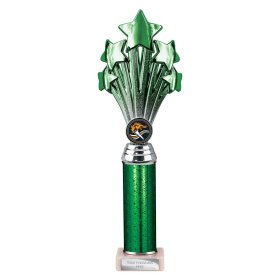 5 Star Multisport Tube Trophy Green & Silver - 7 Sizes