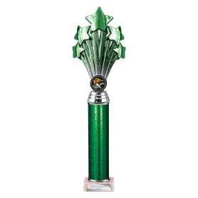 5 Star Multisport Tube Trophy Green & Silver - 7 Sizes