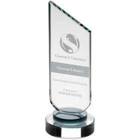 Clear Glass Plaque With Black Neck And Round Base - 3 Sizes