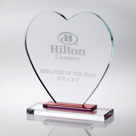 Clear Glass Heart With Red Stepped Base - 3 Sizes